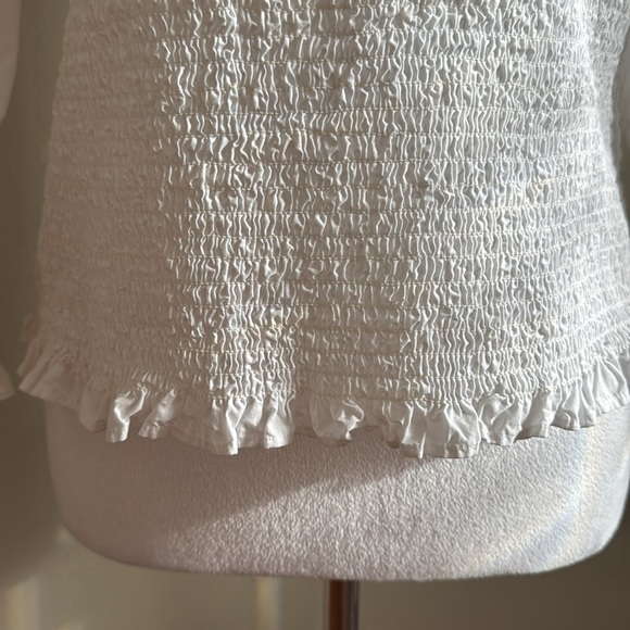 Veronica Beard Kali Smocked White Top Long Puff Sleeve Casual Blouse Size 10 - Picture 9 of 15